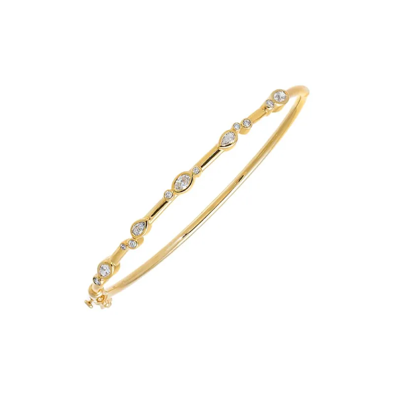 Lab Grown Diamond Round Bezel Bubbles Bangle Bracelet 14K sold by Adina Eden's