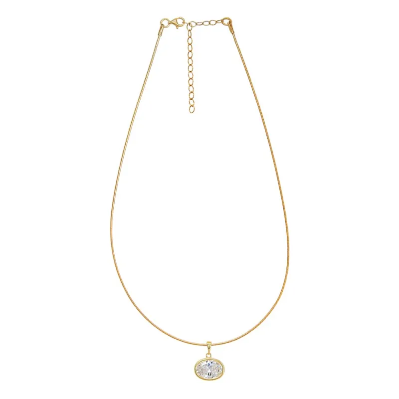 CZ Oval Bezel Charm Omega Chain Necklace sold by Adina Eden's