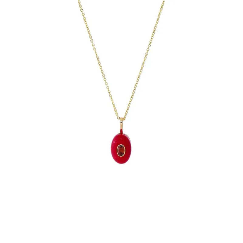Red Stone Oval Charm Necklace sold by Adina Eden's