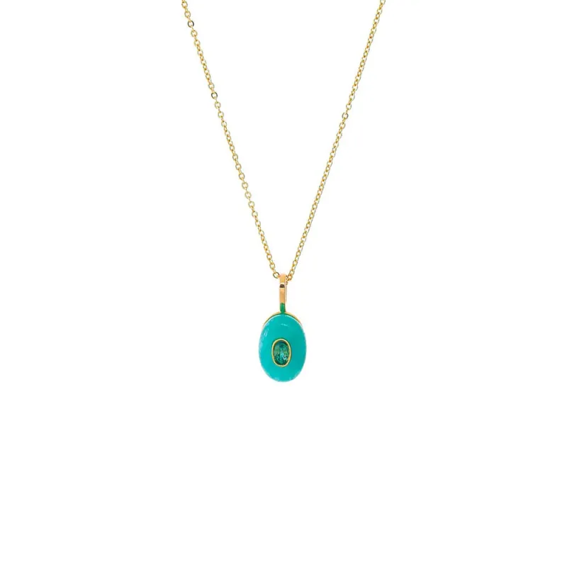 Turquoise Stone Oval Charm Necklace sold by Adina Eden's