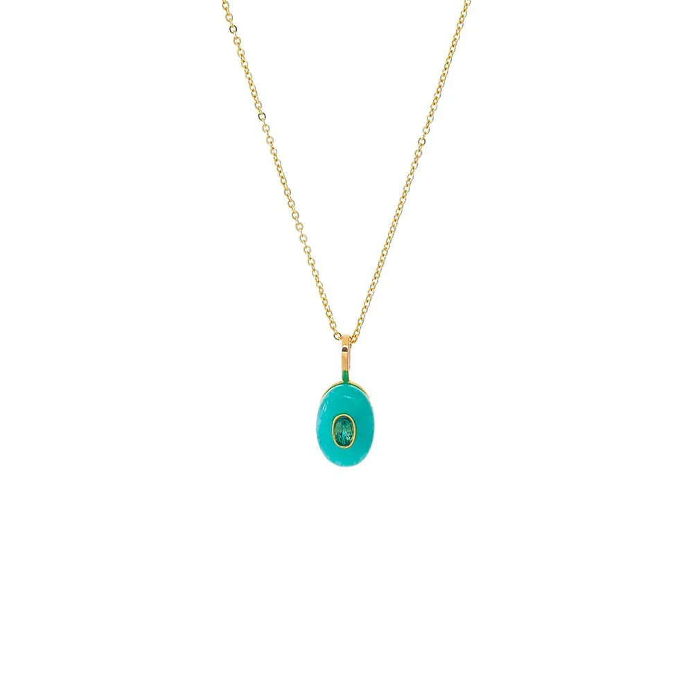 Turquoise Stone Oval Charm Necklace sold by Adina Eden's