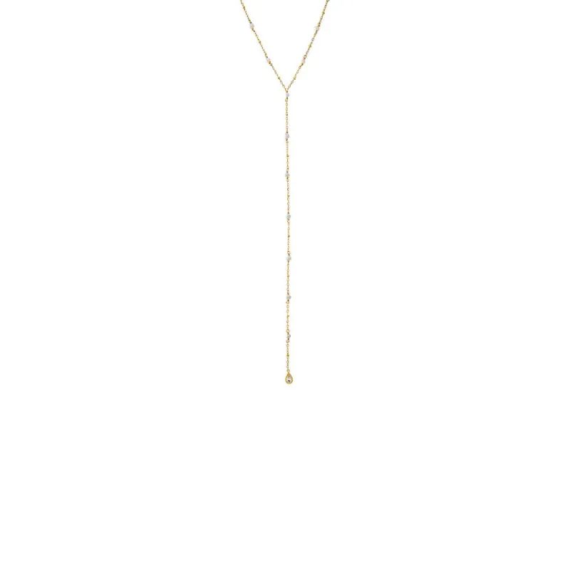 CZ Teardrop Bezel Pearl Lariat Necklace sold by Adina Eden's