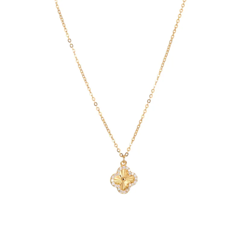 Pave Outlined Ridged Clover Pendant Necklace sold by Adina Eden's