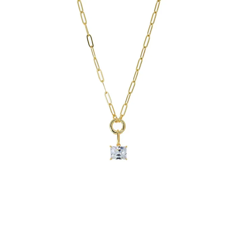 Colored CZ Emerald Charm 
& Paperclip Clicker Toggle Link Necklace sold by Adina Eden's