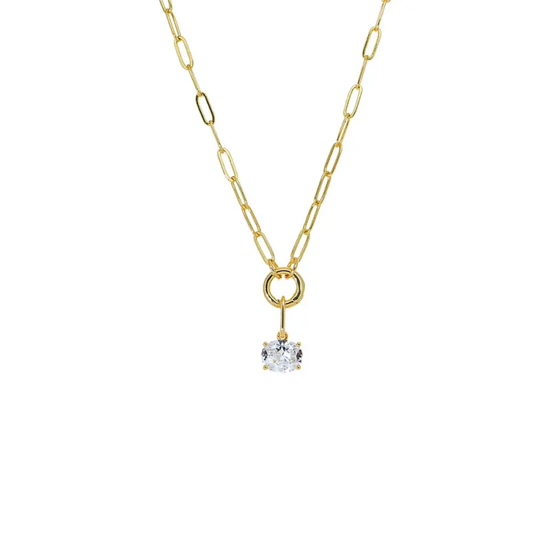 Colored CZ Oval Charm 
& Paperclip Clicker Toggle Link Necklace sold by Adina Eden's