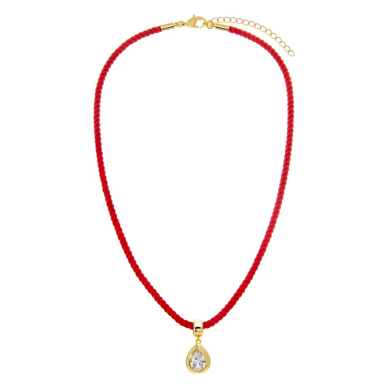 Colored CZ Pear Bezel Pendant & Twisted Cotton Rope Necklace sold by Adina Eden's