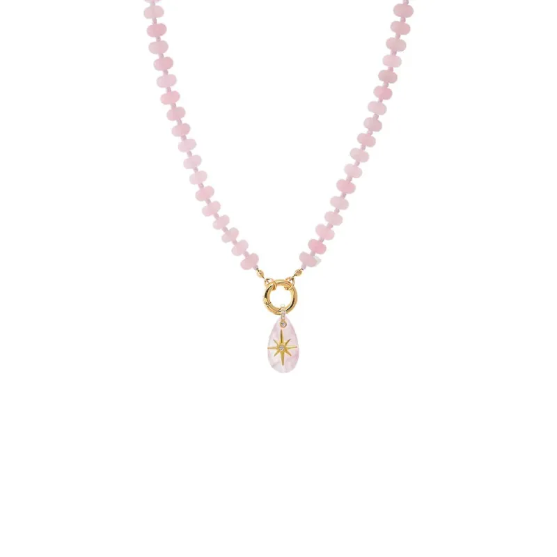 CZ Starburst Teardrop Natural Stone Pendant Beaded Clicker Necklace sold by Adina Eden's