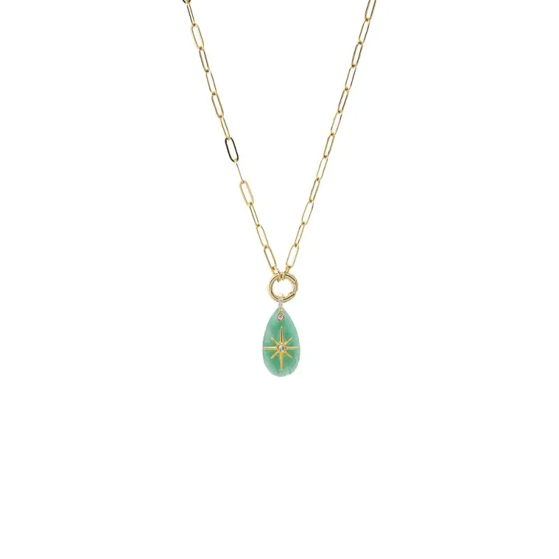 CZ Starburst Teardrop Natural Stone Pendant & Clicker Toggle Necklace made by Adina Eden's