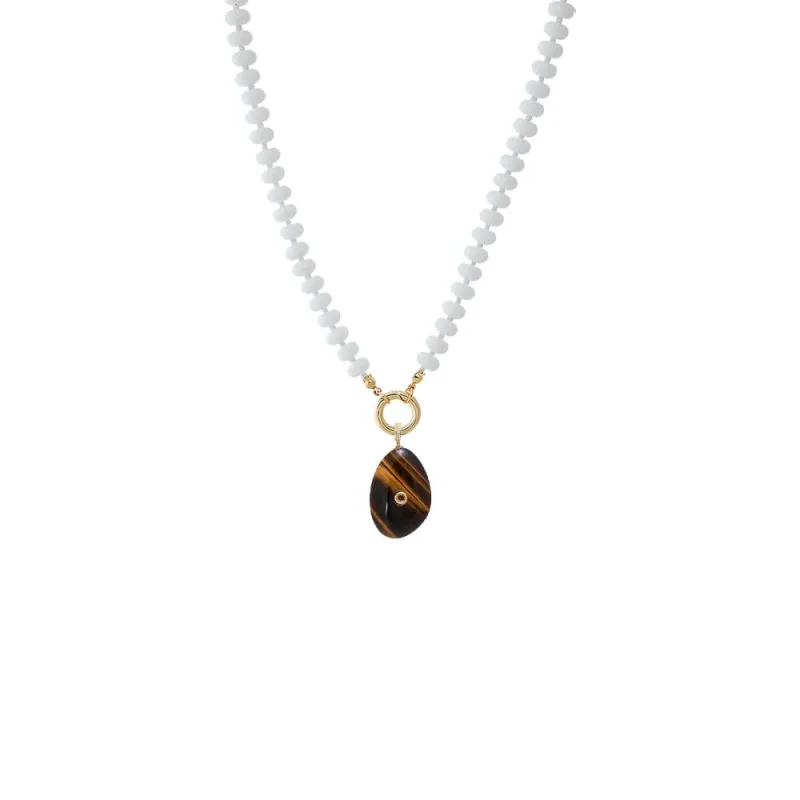 Colored CZ Bezel Natural Stone Pendant Beaded Clicker Necklace sold by Adina Eden's