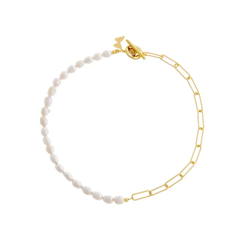 Toggle Pearl X Paperclip Chain Anklet sold by Adina Eden's