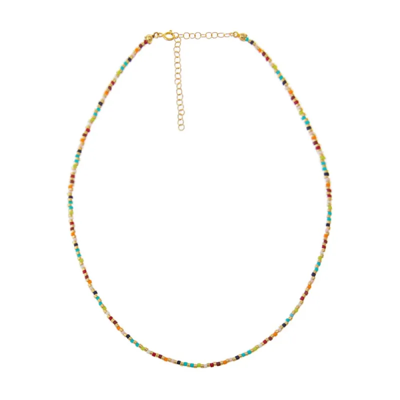 Rainbow & Gold Thin Beaded Necklace sold by Adina Eden's