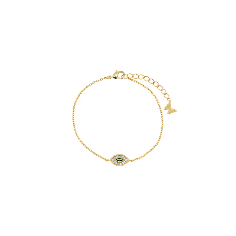 Emerald Green X Baguette Evil Eye Bracelet sold by Adina Eden's