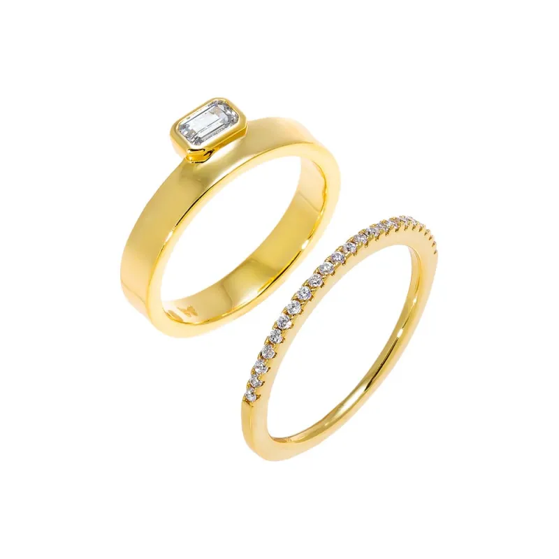 Pave X Baguette Bezel Double Ring sold by Adina Eden's