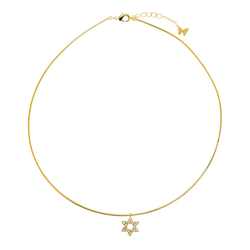 Pave Star David Omega Charm Necklace sold by Adina Eden's