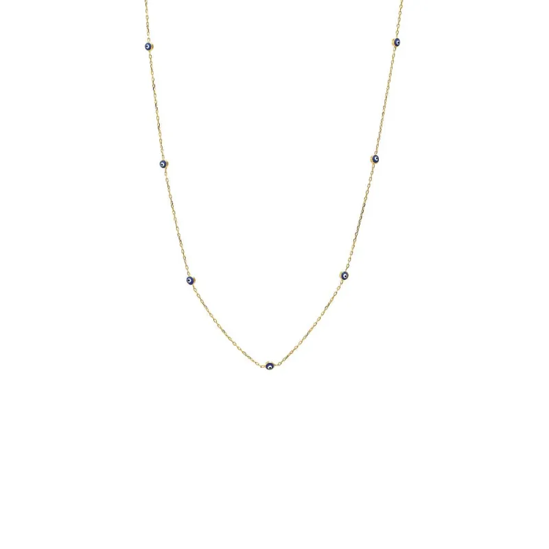 Sapphire Blue Evil Eye Station Necklace 14K sold by Adina Eden's