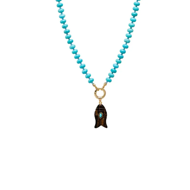 Turquoise Marquise Natural Stone Fish Pendant & Beaded Clicker Necklace sold by Adina Eden's