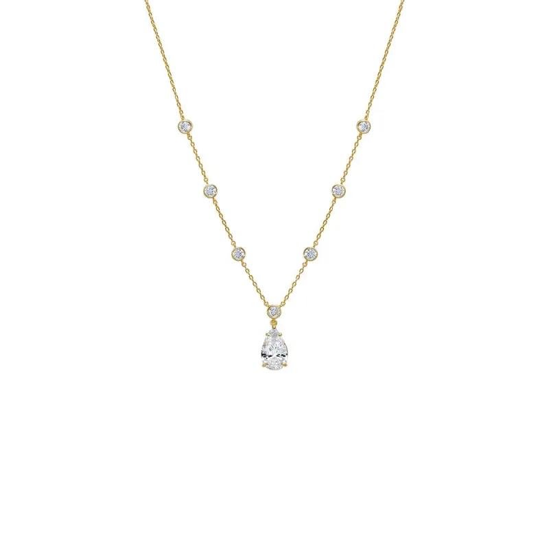 Fancy CZ Pear Drop Bezel Chain Necklace sold by Adina Eden's