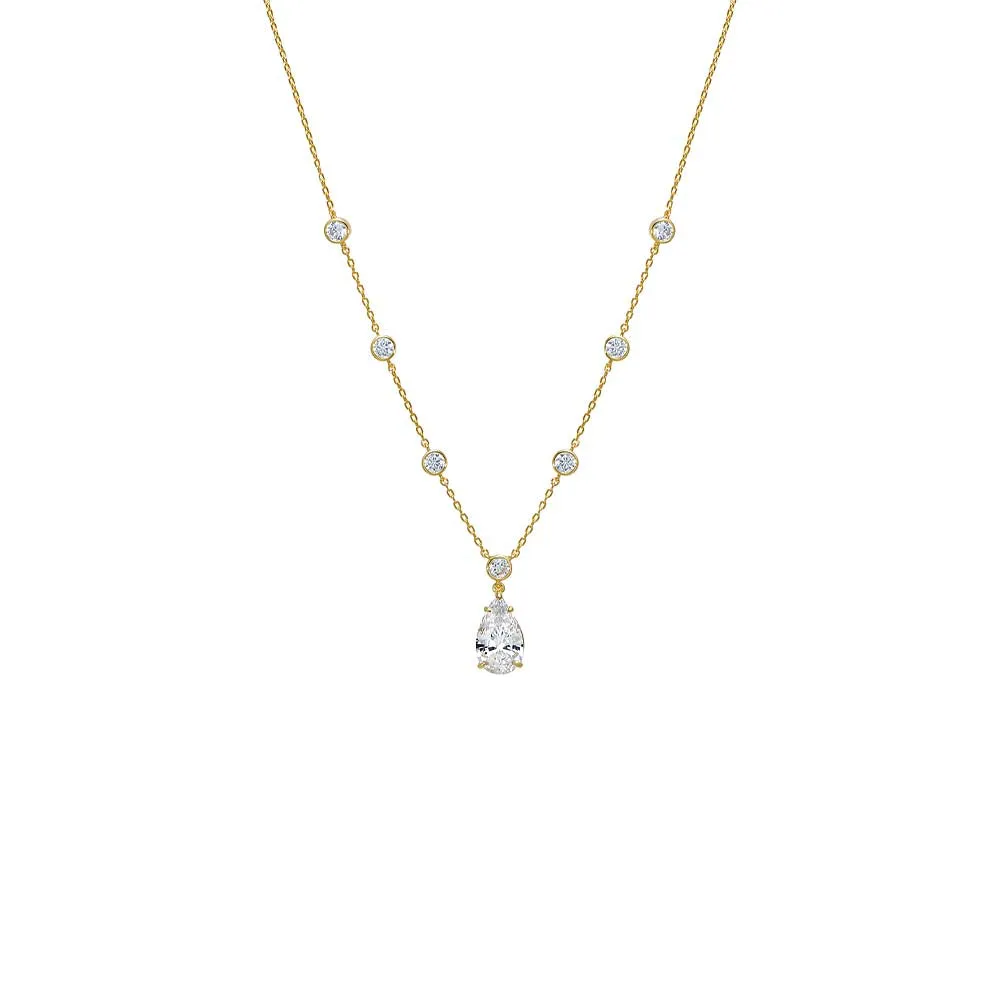 Fancy CZ Pear Drop Bezel Chain Necklace sold by Adina Eden's
