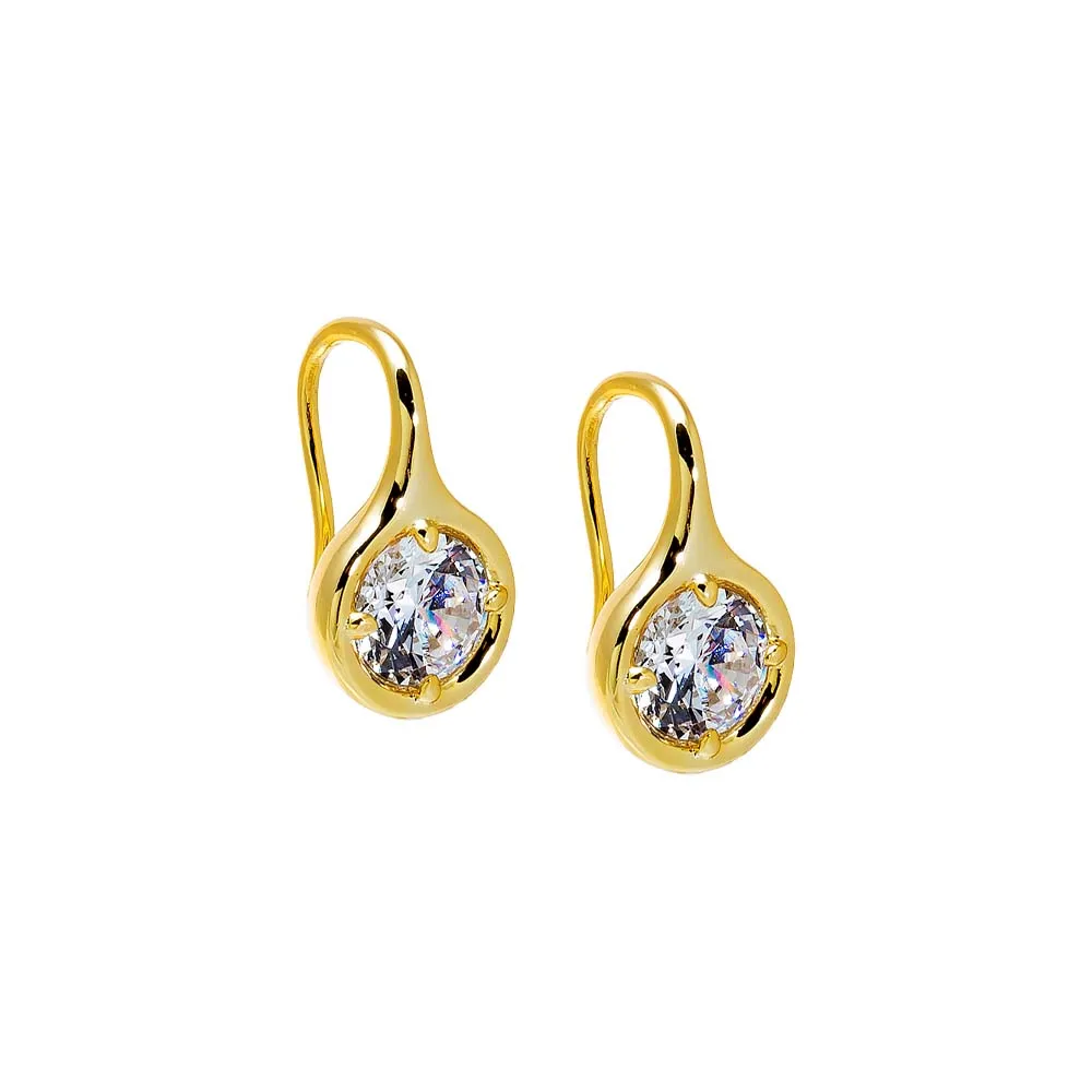 CZ Rounded Bezel Fish Hook Huggie Earring sold by Adina Eden's