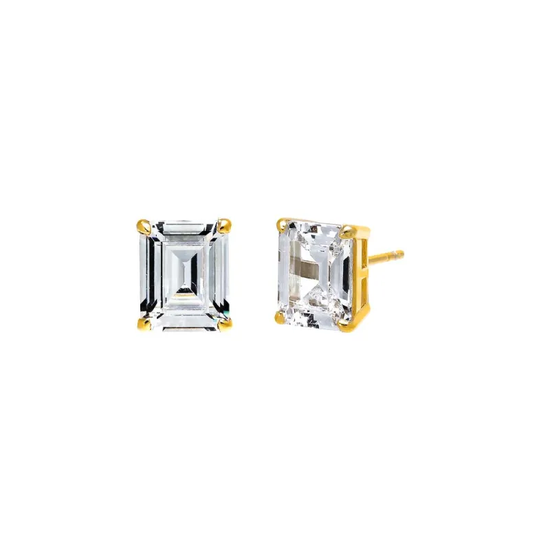 CZ Emerald Cut Prong Set Stud Earring sold by Adina Eden's