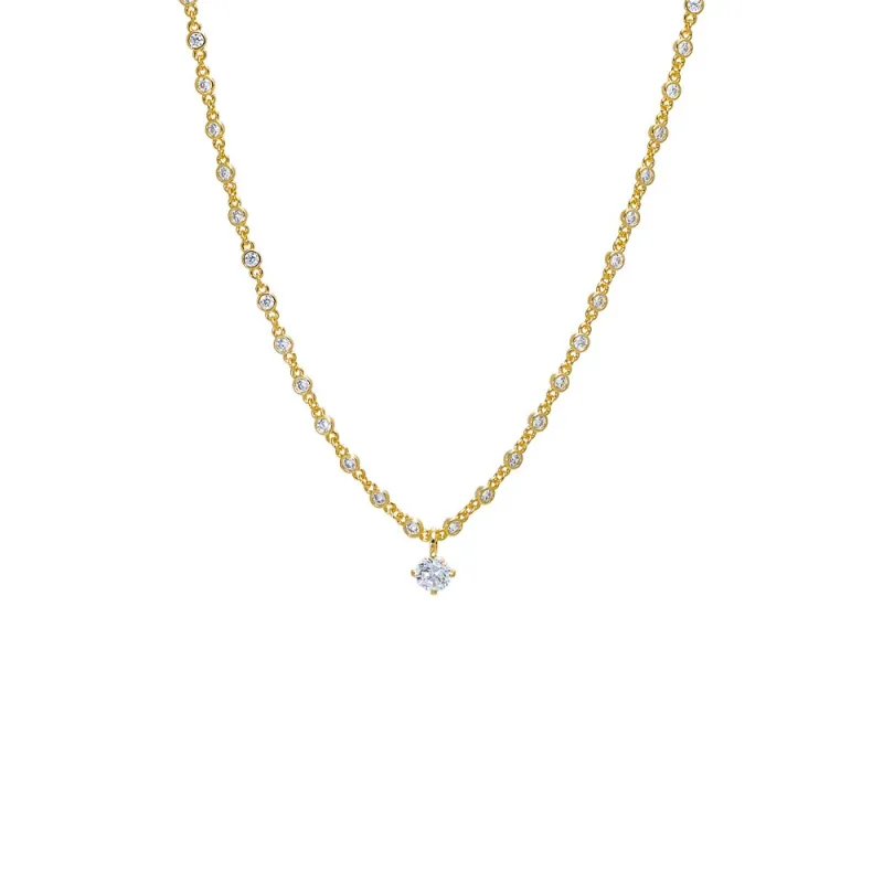 CZ Solitaire Bezel Link Pendant Necklace sold by Adina Eden's