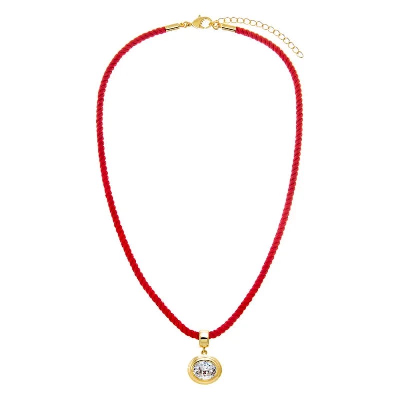 Colored CZ Oval Bezel Pendant & Twisted Cotton Rope Necklace sold by Adina Eden's