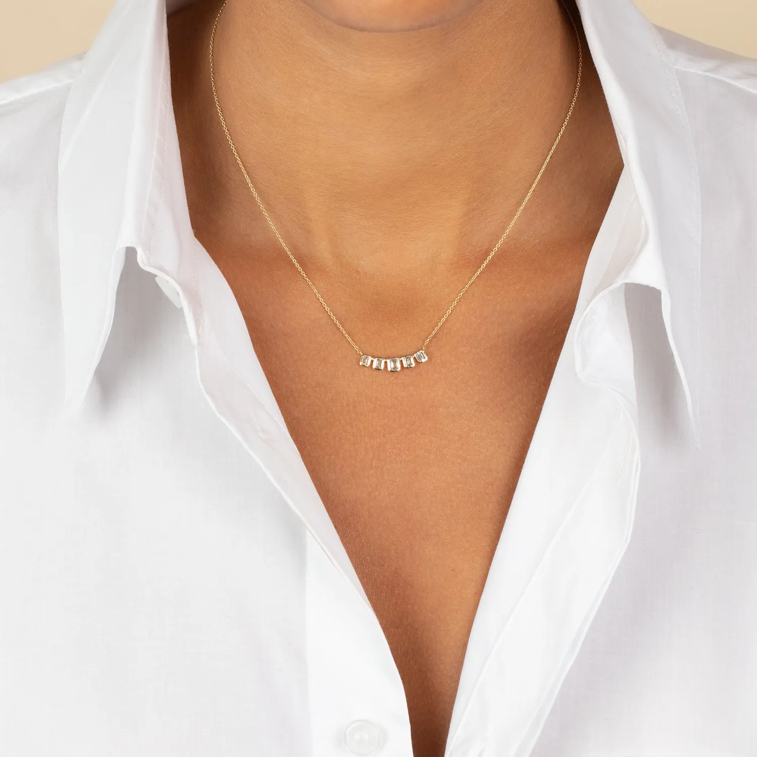 Lab Grown Diamond Emerald Bezel Curved Bar Necklace 14K sold by Adina Eden's product image thumbnail 2