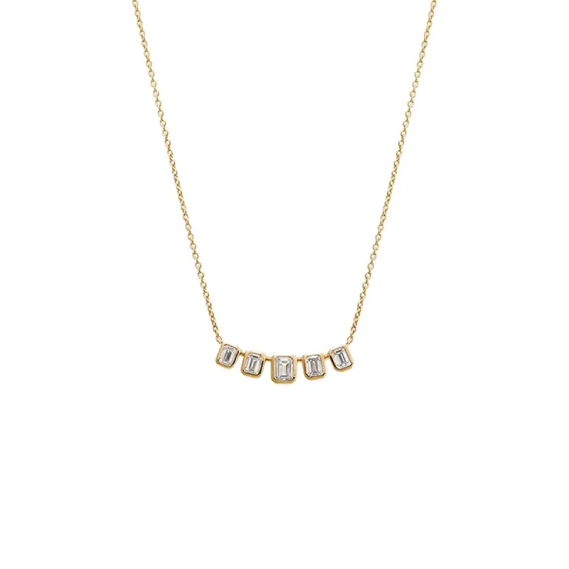 Lab Grown Diamond Emerald Bezel Curved Bar Necklace 14K sold by Adina Eden's
