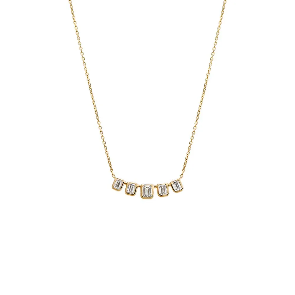 Lab Grown Diamond Emerald Bezel Curved Bar Necklace 14K sold by Adina Eden's