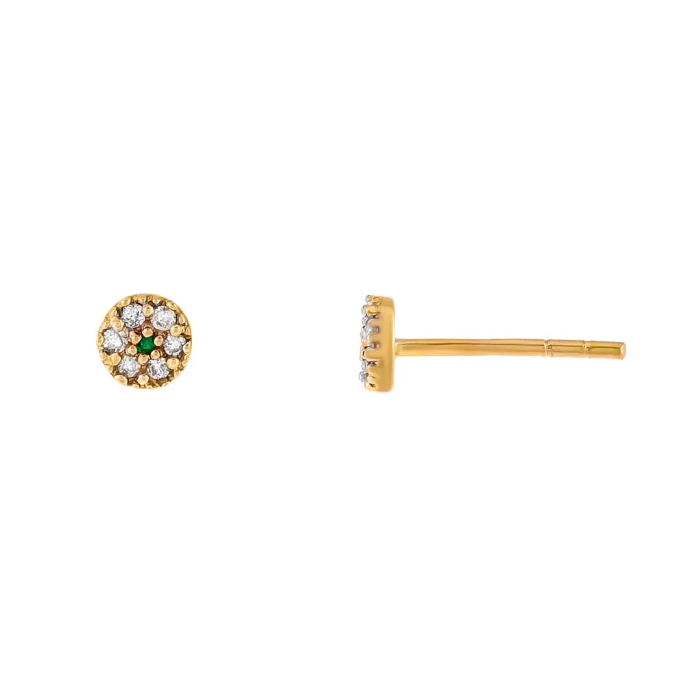 Round Diamond X Emerald Flower Stud Earring 14K sold by Adina Eden's