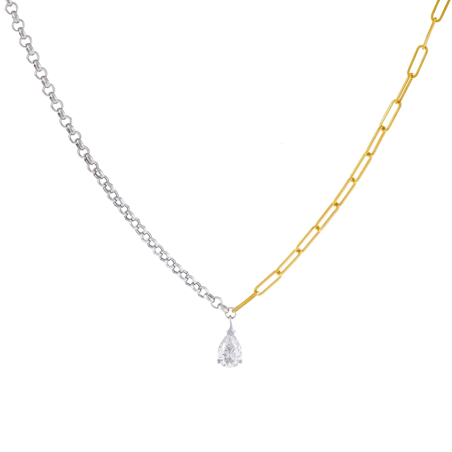Diamond Teardrop Two Tone Chain Necklace 14K sold by Adina Eden's