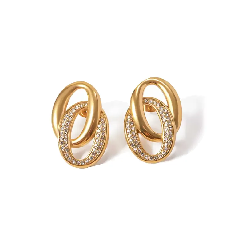 Solid/Pave Double Link Stud Earring sold by Adina Eden's