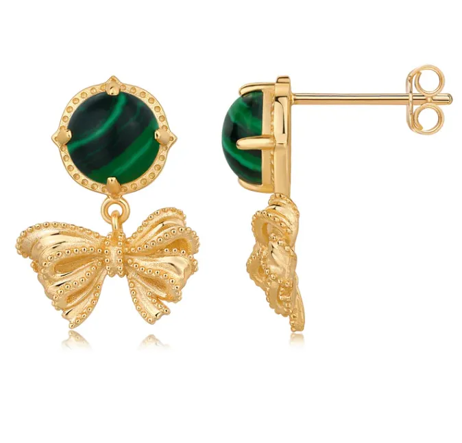 Malachite Bow Drop Stud Earring sold by Adina Eden's