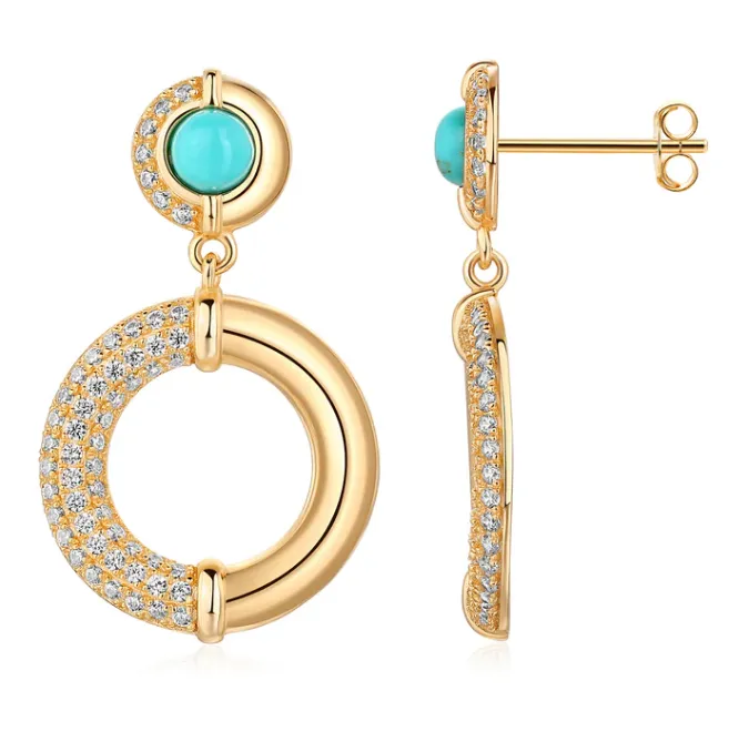 Turquoise CZ Open Circle Drop Earring sold by Adina Eden's