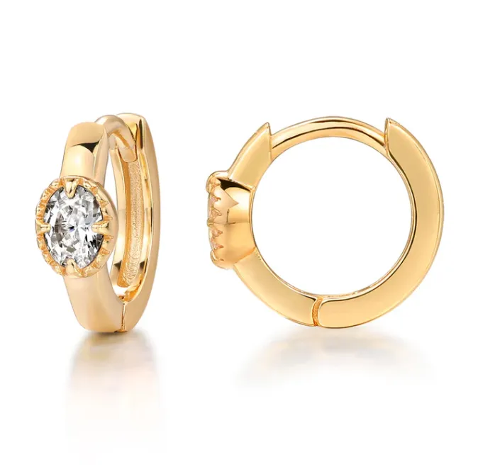 CZ Oval Bezel Halo Huggie Earring sold by Adina Eden's