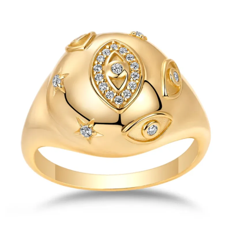CZ Multi Evil Eye Signet Pinky Ring sold by Adina Eden's