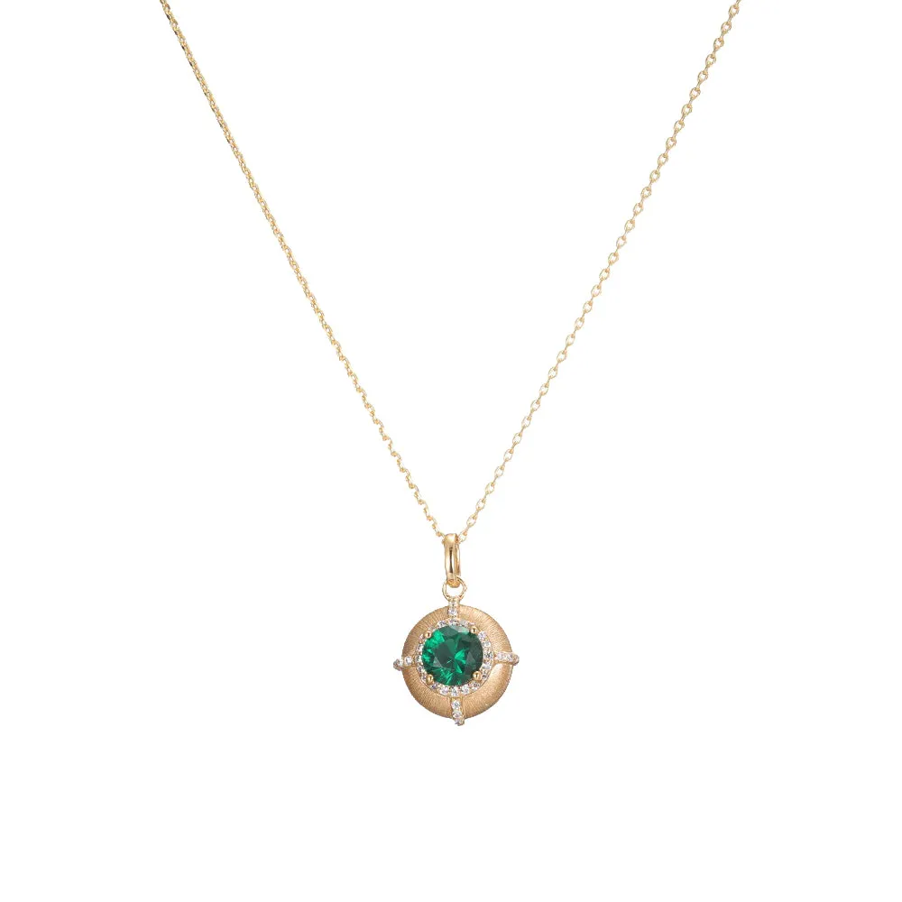 Emerald Green Round Halo Pendant Necklace sold by Adina Eden's