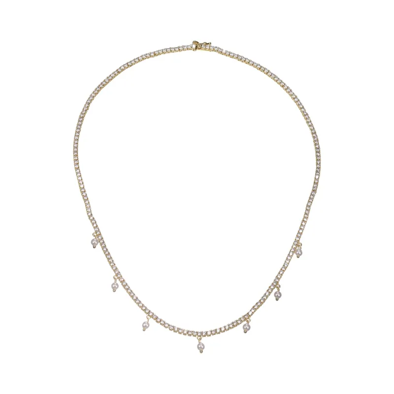 Dangling Pearl Charms Tennis Choker Necklace made by Adina Eden's
