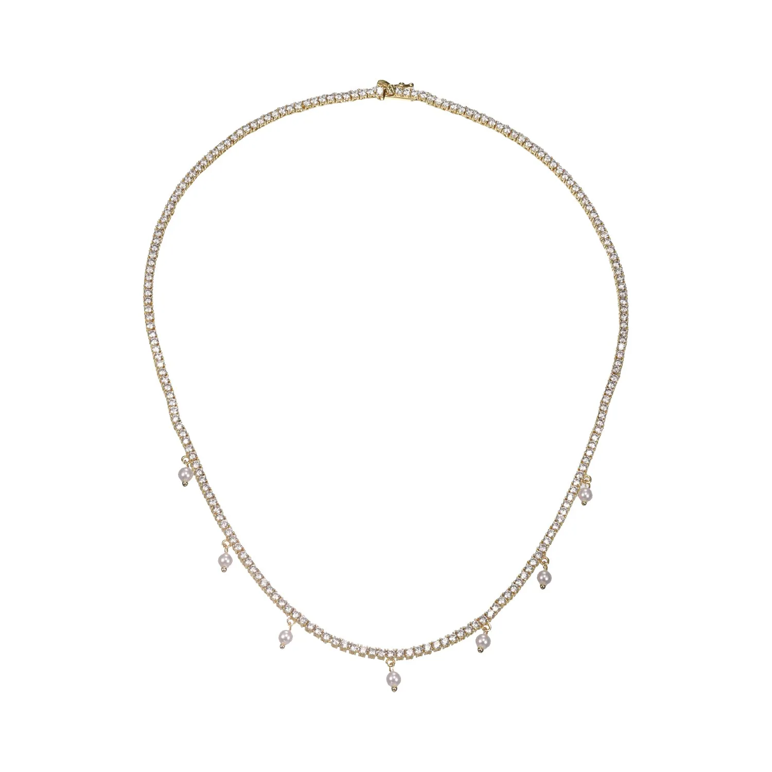 Dangling Pearl Charms Tennis Choker Necklace sold by Adina Eden's