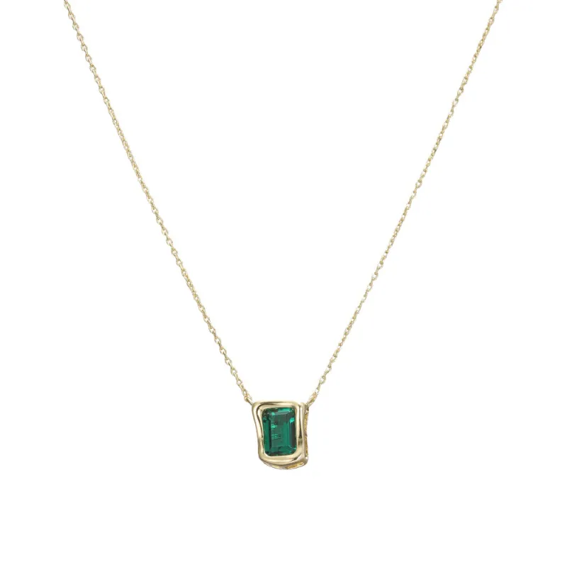 Emerald Green Curved Bezel Pendant Necklace sold by Adina Eden's