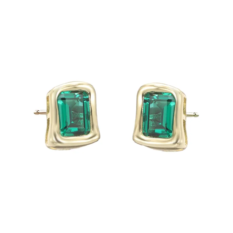 Emerald Green Curved Bezel CZ Stud Earring sold by Adina Eden's