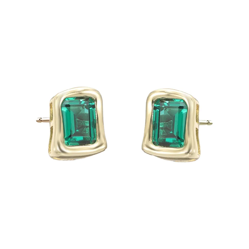 Emerald Green Curved Bezel CZ Stud Earring sold by Adina Eden's