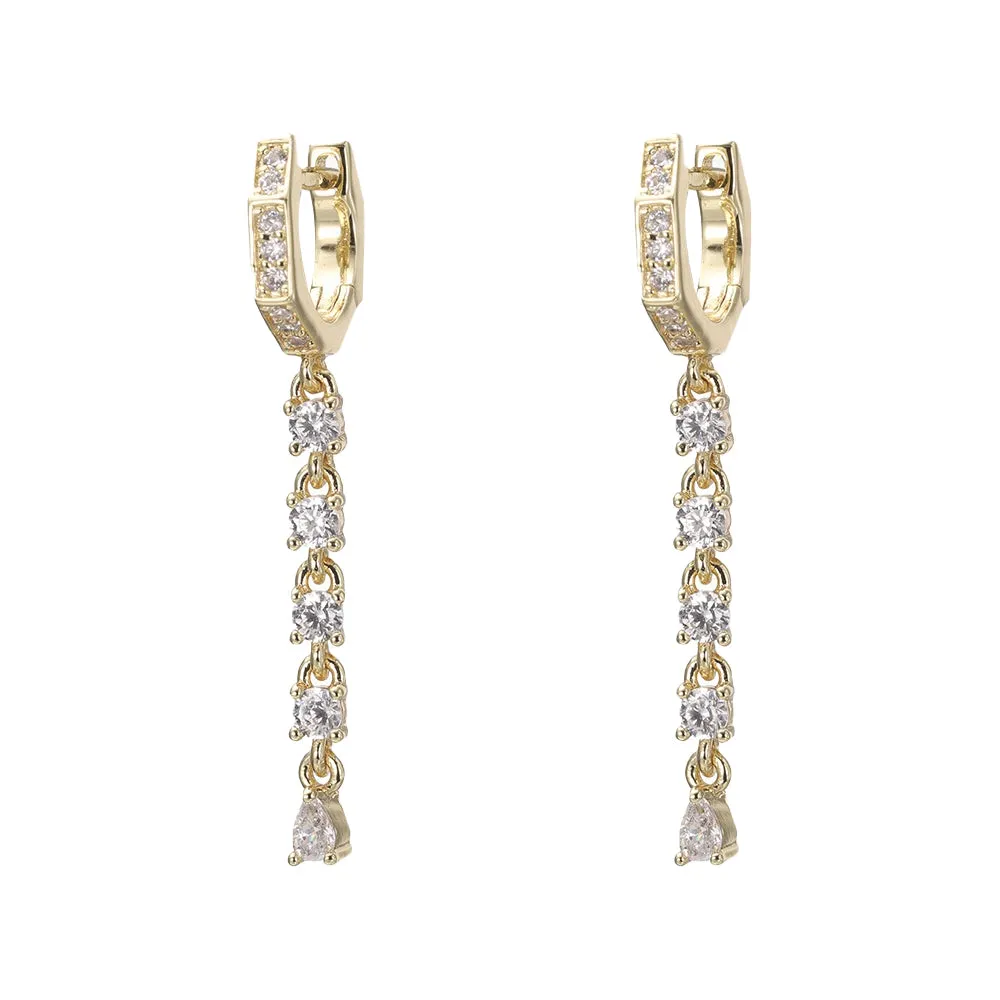 Pear CZ Drop Tennis Huggie Earring sold by Adina Eden's