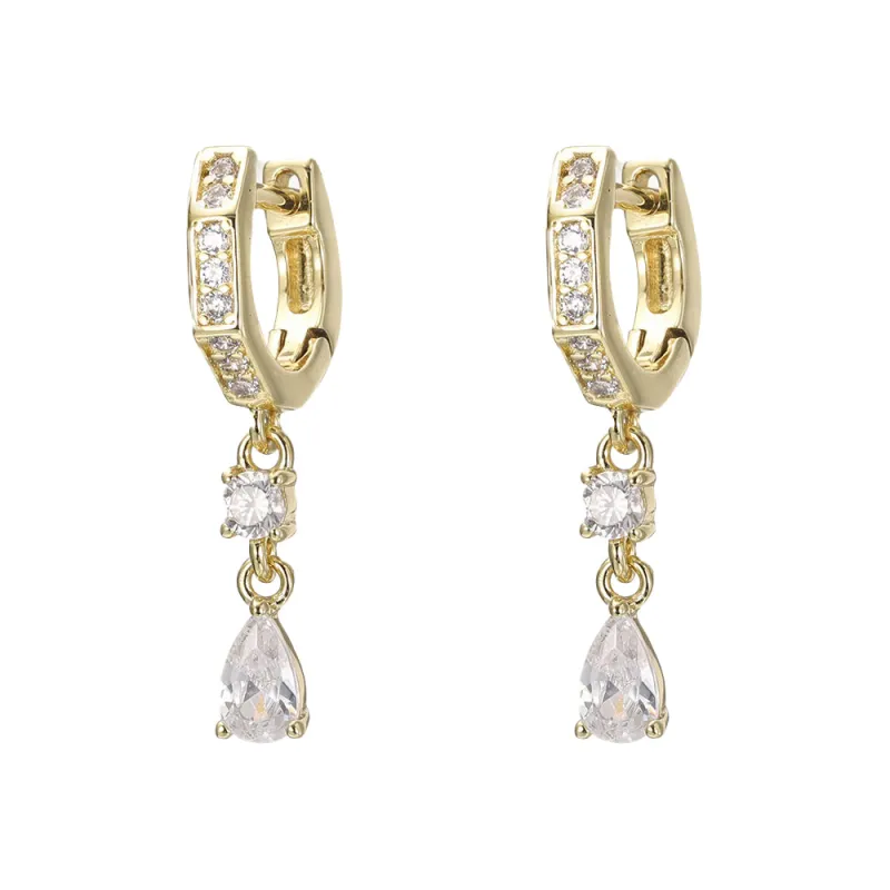 Pear CZ Drop Huggie Earring sold by Adina Eden's