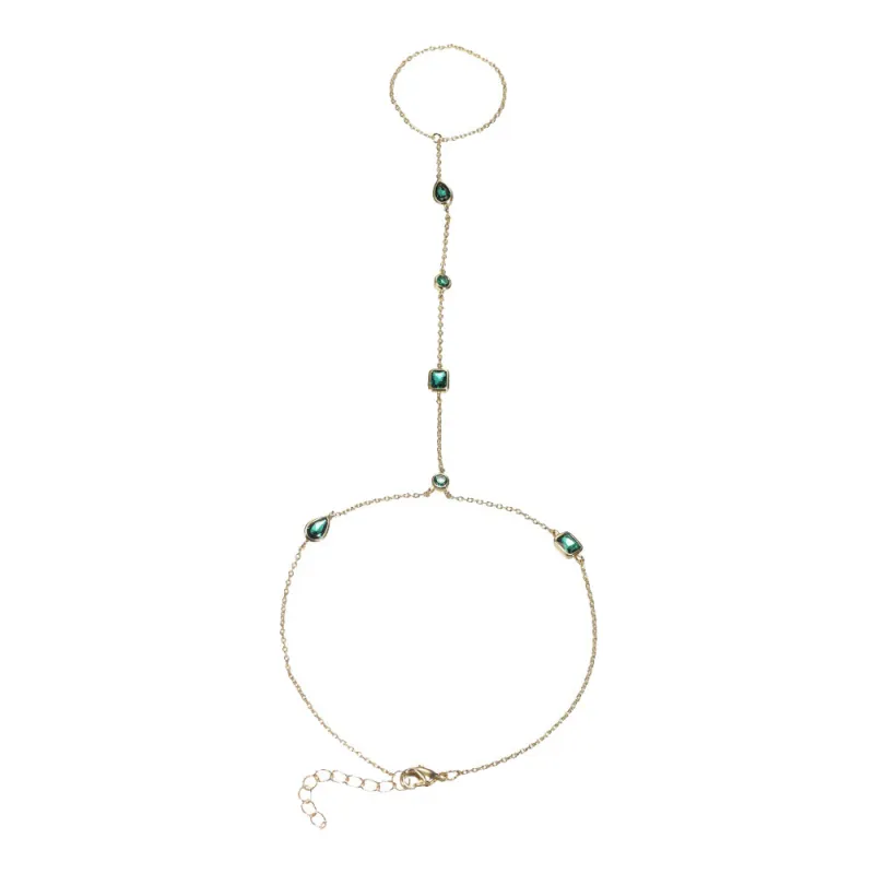 Emerald Green CZ Multishape Hand Chain sold by Adina Eden's