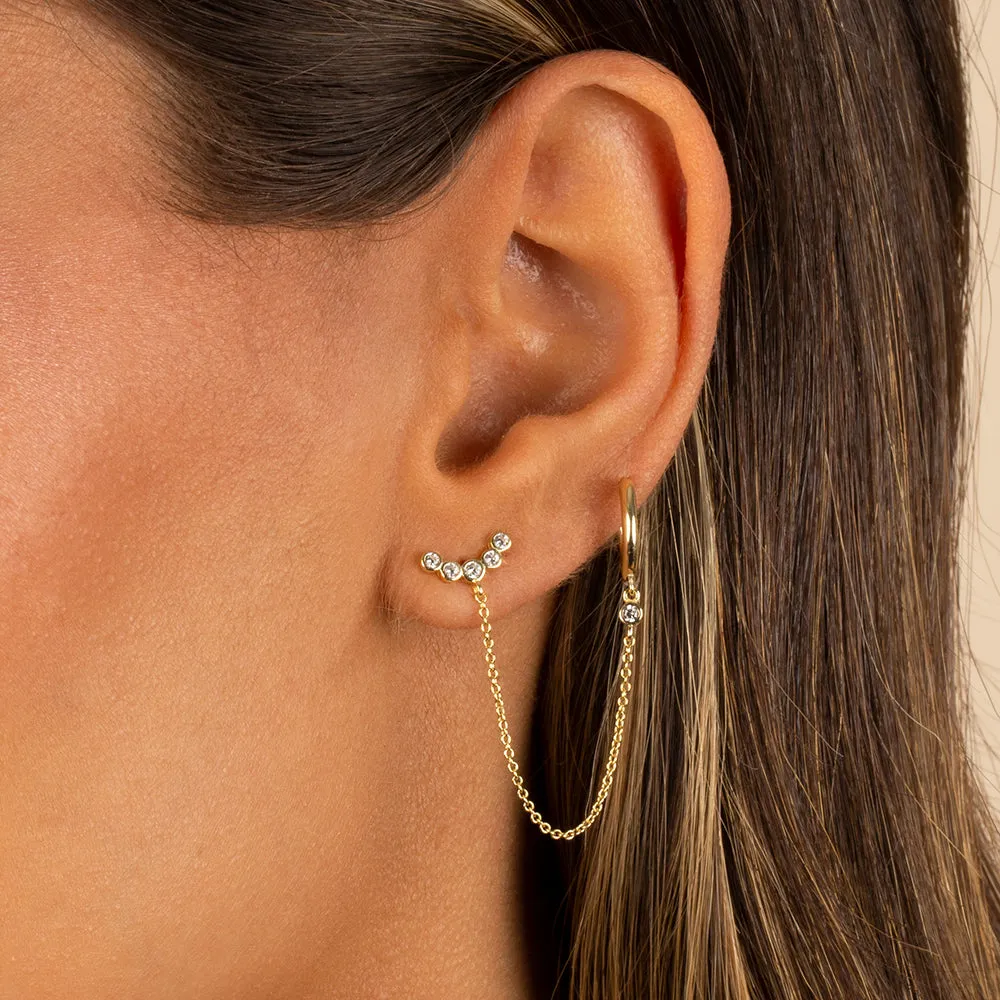 Curved CZ Stud X Chain Huggie Earring sold by Adina Eden's product image thumbnail 2