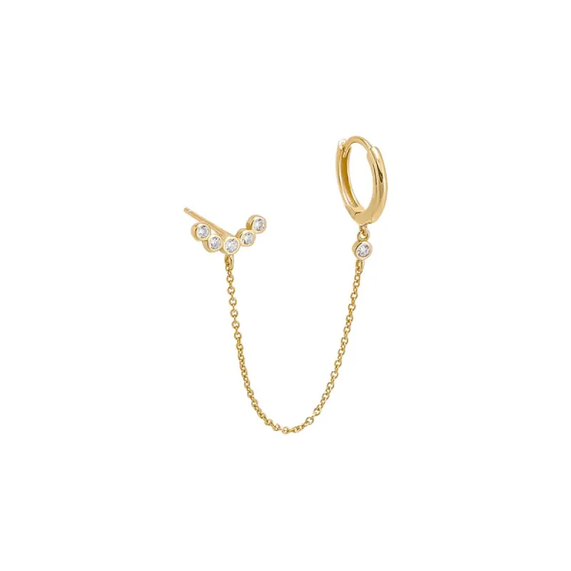 Curved CZ Stud X Chain Huggie Earring sold by Adina Eden's