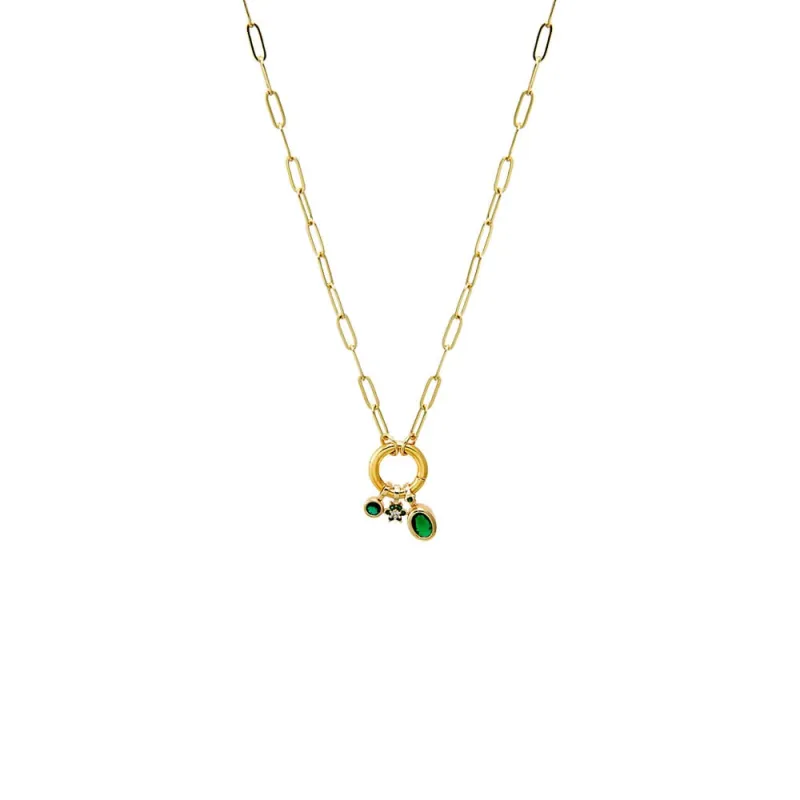 Green CZ Charm Trio Paperclip Clicker Necklace sold by Adina Eden's