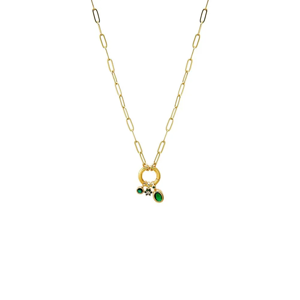Green CZ Charm Trio Paperclip Clicker Necklace sold by Adina Eden's