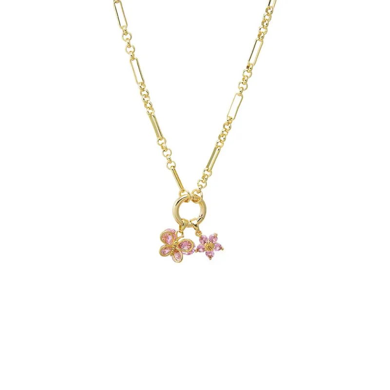 Pink Blossom Charm Multi Chain Clicker Toggle Necklace sold by Adina Eden's